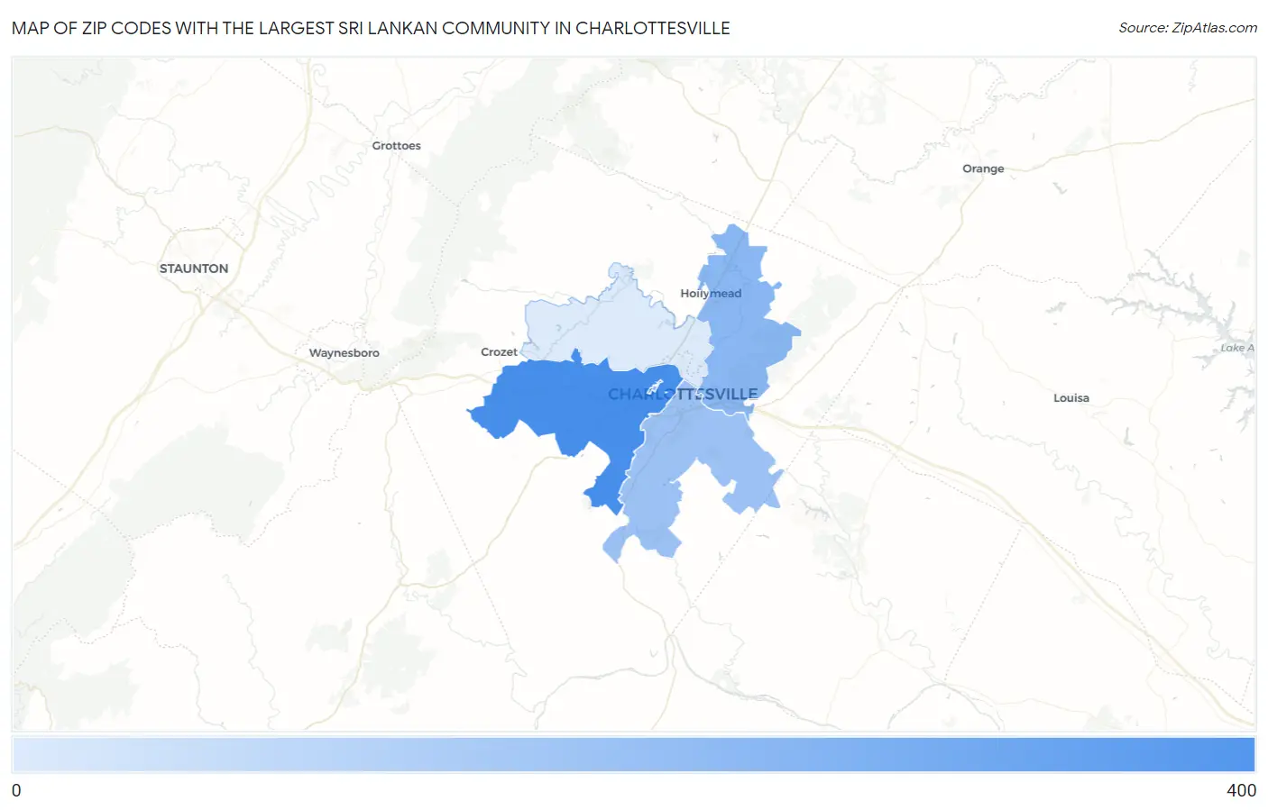 Zip Codes with the Largest Sri Lankan Community in Charlottesville Map