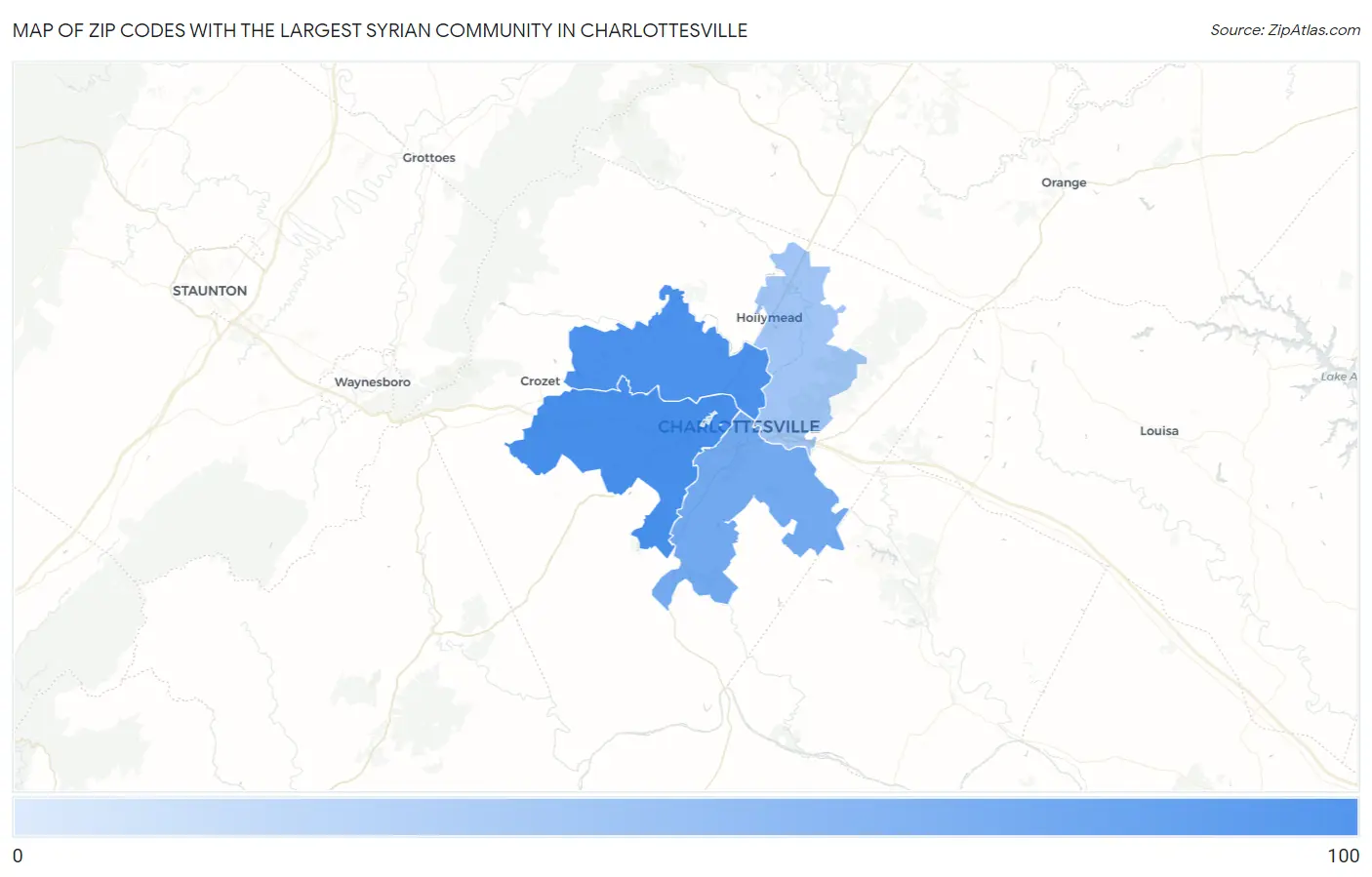 Zip Codes with the Largest Syrian Community in Charlottesville Map