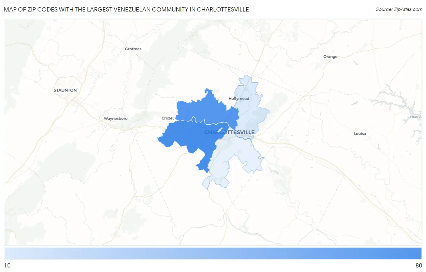 Zip Codes with the Largest Venezuelan Community in Charlottesville Map