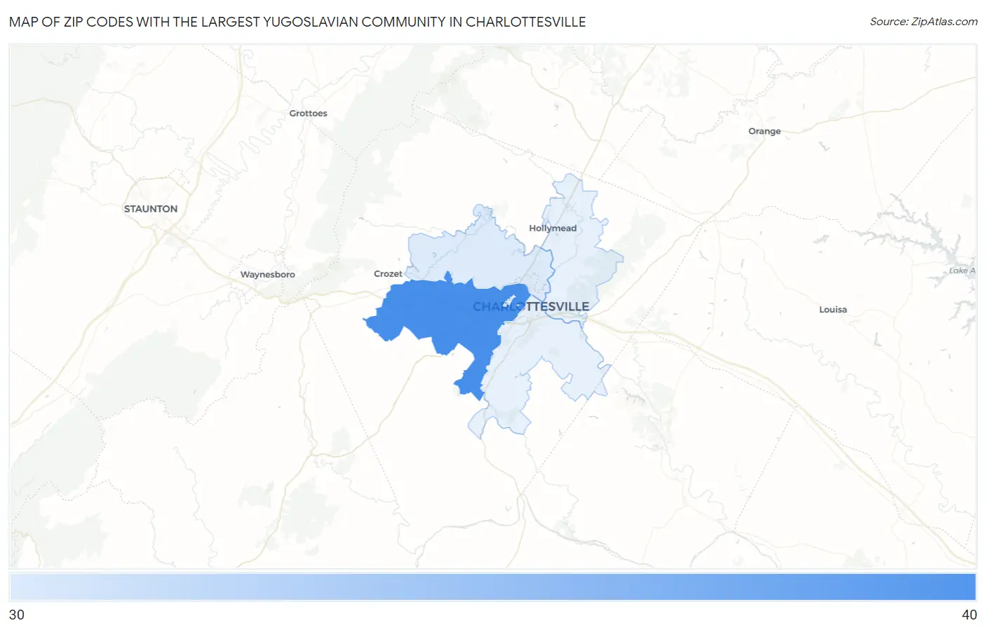Zip Codes with the Largest Yugoslavian Community in Charlottesville Map