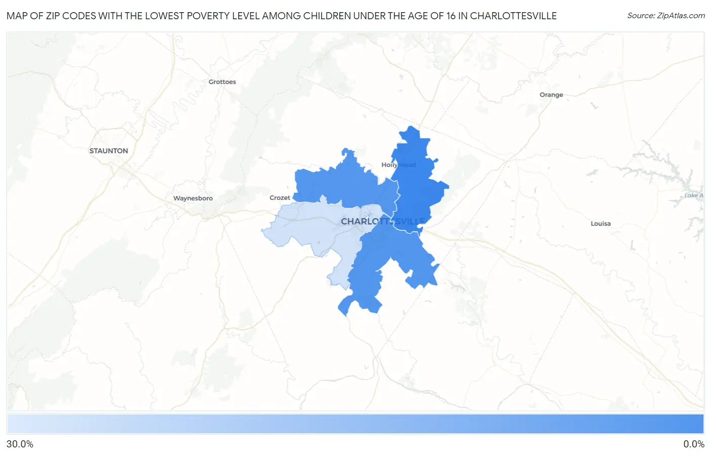 Zip Codes with the Lowest Poverty Level Among Children Under the Age of 16 in Charlottesville Map