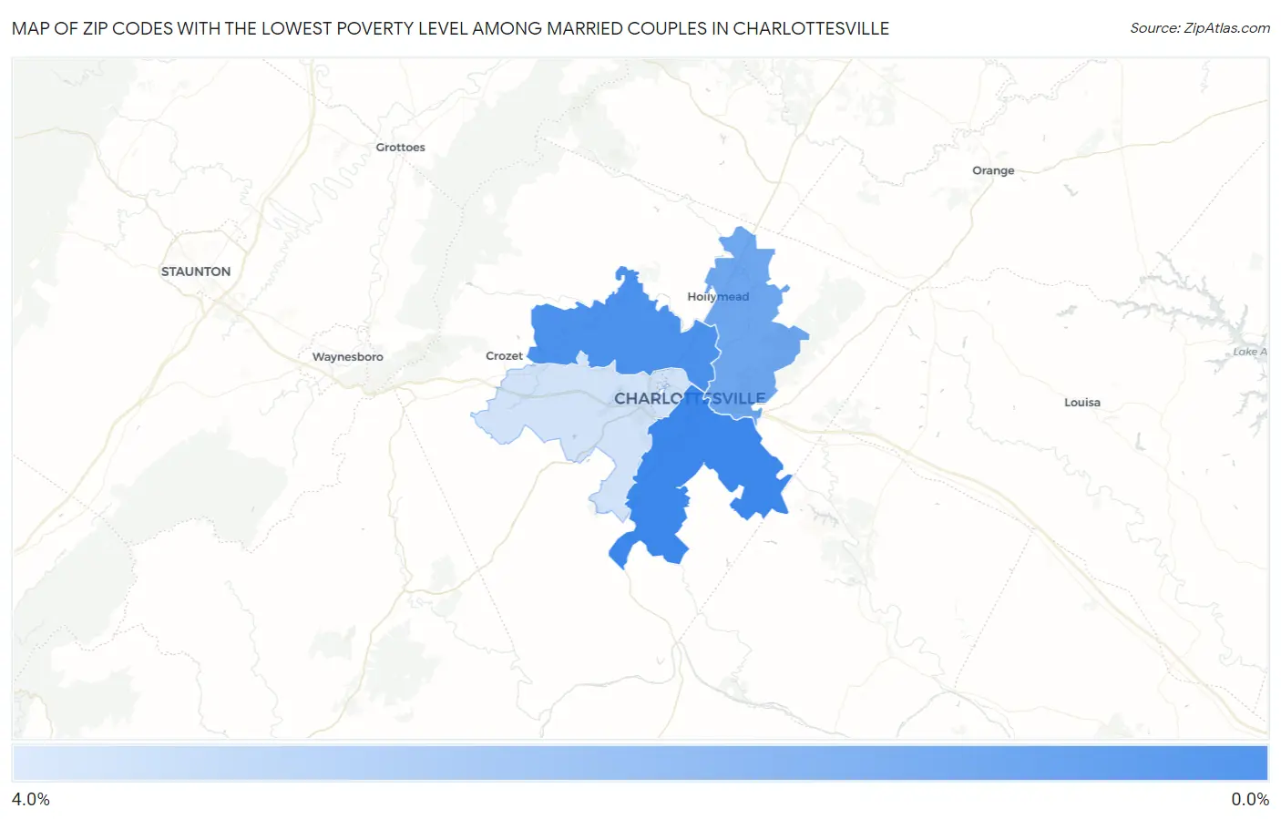Zip Codes with the Lowest Poverty Level Among Married Couples in Charlottesville Map