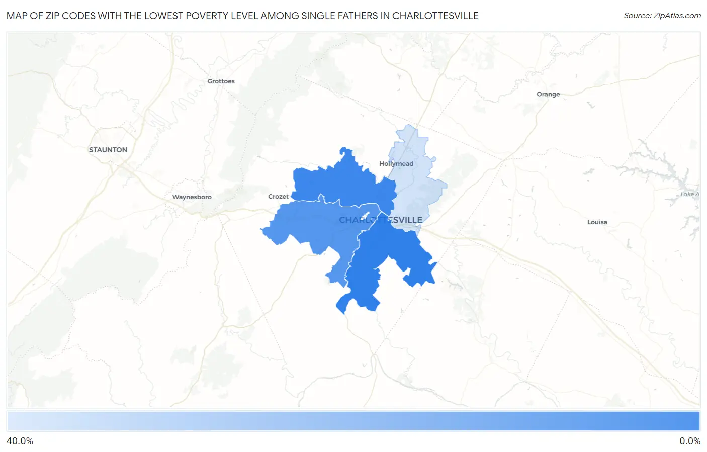 Zip Codes with the Lowest Poverty Level Among Single Fathers in Charlottesville Map