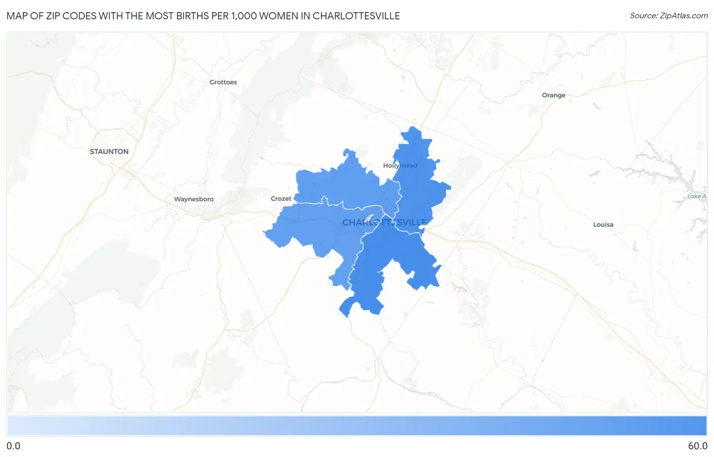 Zip Codes with the Most Births per 1,000 Women in Charlottesville Map