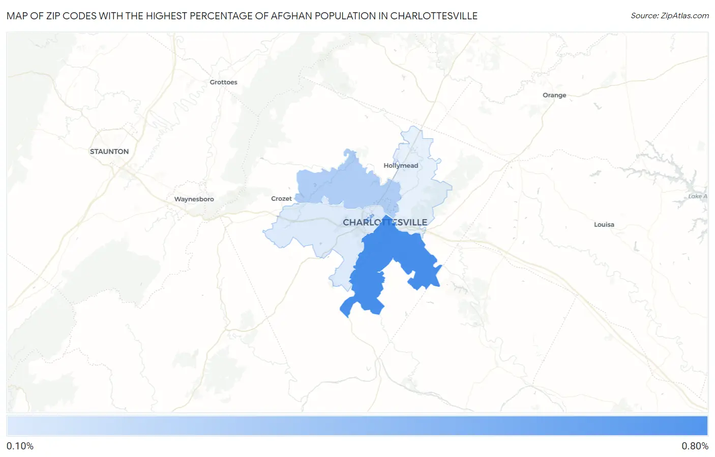 Zip Codes with the Highest Percentage of Afghan Population in Charlottesville Map