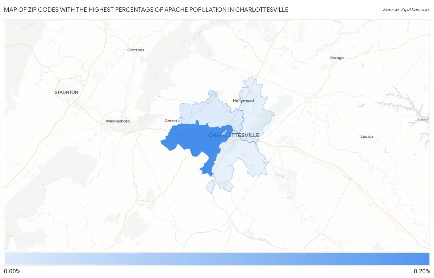 Zip Codes with the Highest Percentage of Apache Population in Charlottesville Map