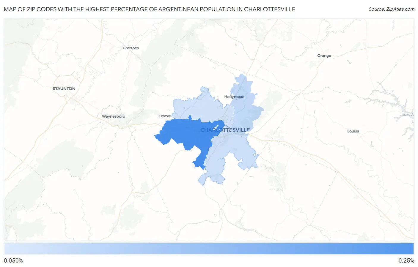 Zip Codes with the Highest Percentage of Argentinean Population in Charlottesville Map