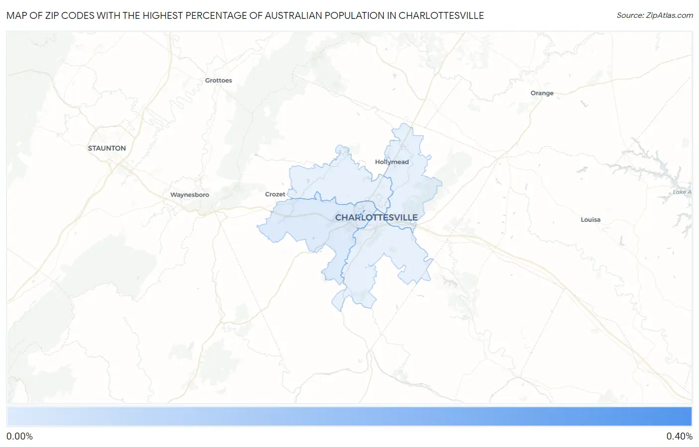 Zip Codes with the Highest Percentage of Australian Population in Charlottesville Map