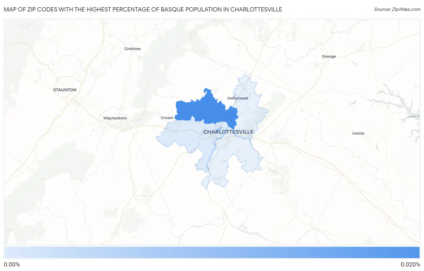 Zip Codes with the Highest Percentage of Basque Population in Charlottesville Map