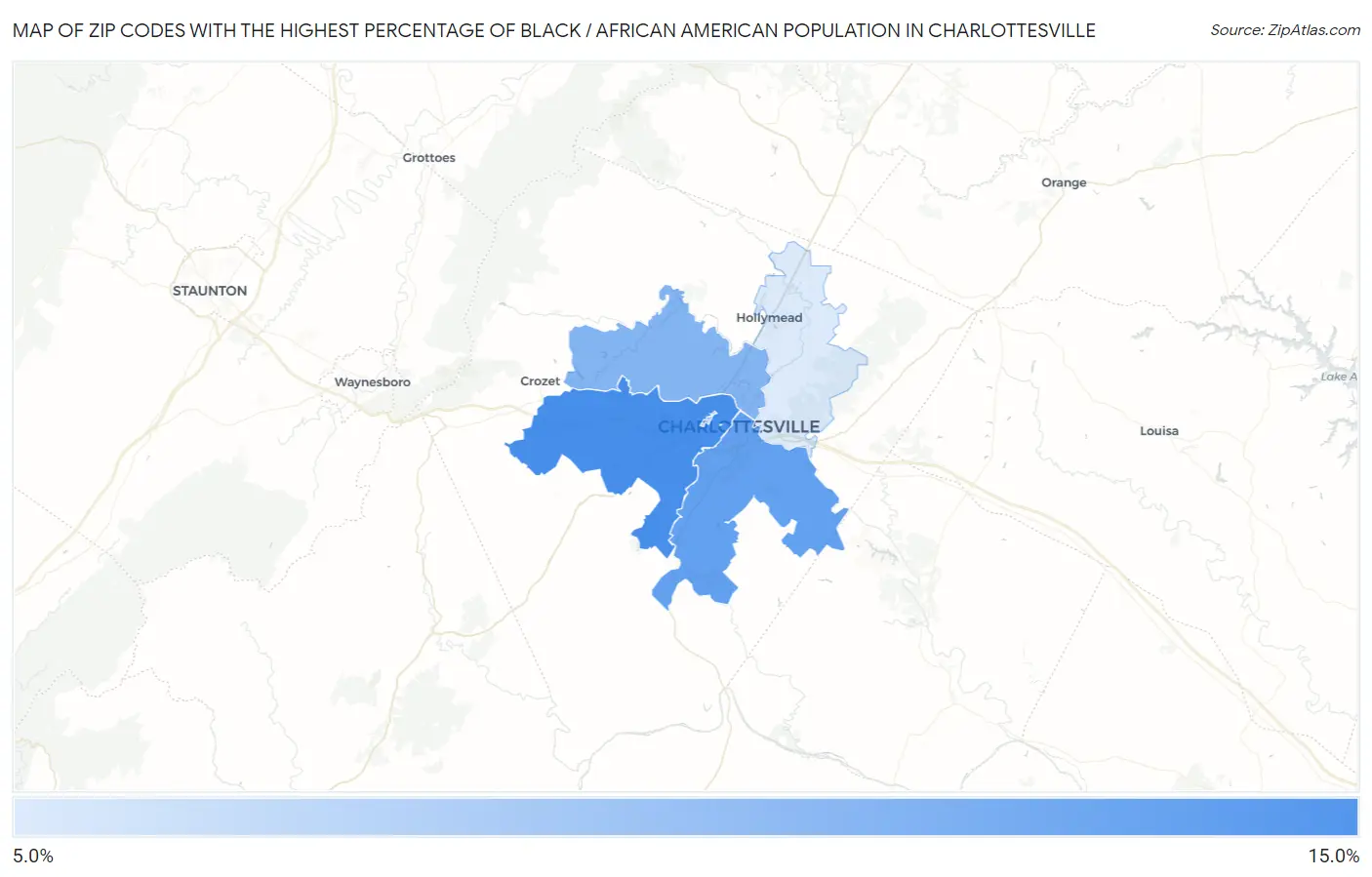 Zip Codes with the Highest Percentage of Black / African American Population in Charlottesville Map