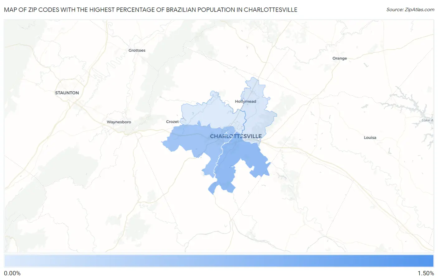 Zip Codes with the Highest Percentage of Brazilian Population in Charlottesville Map