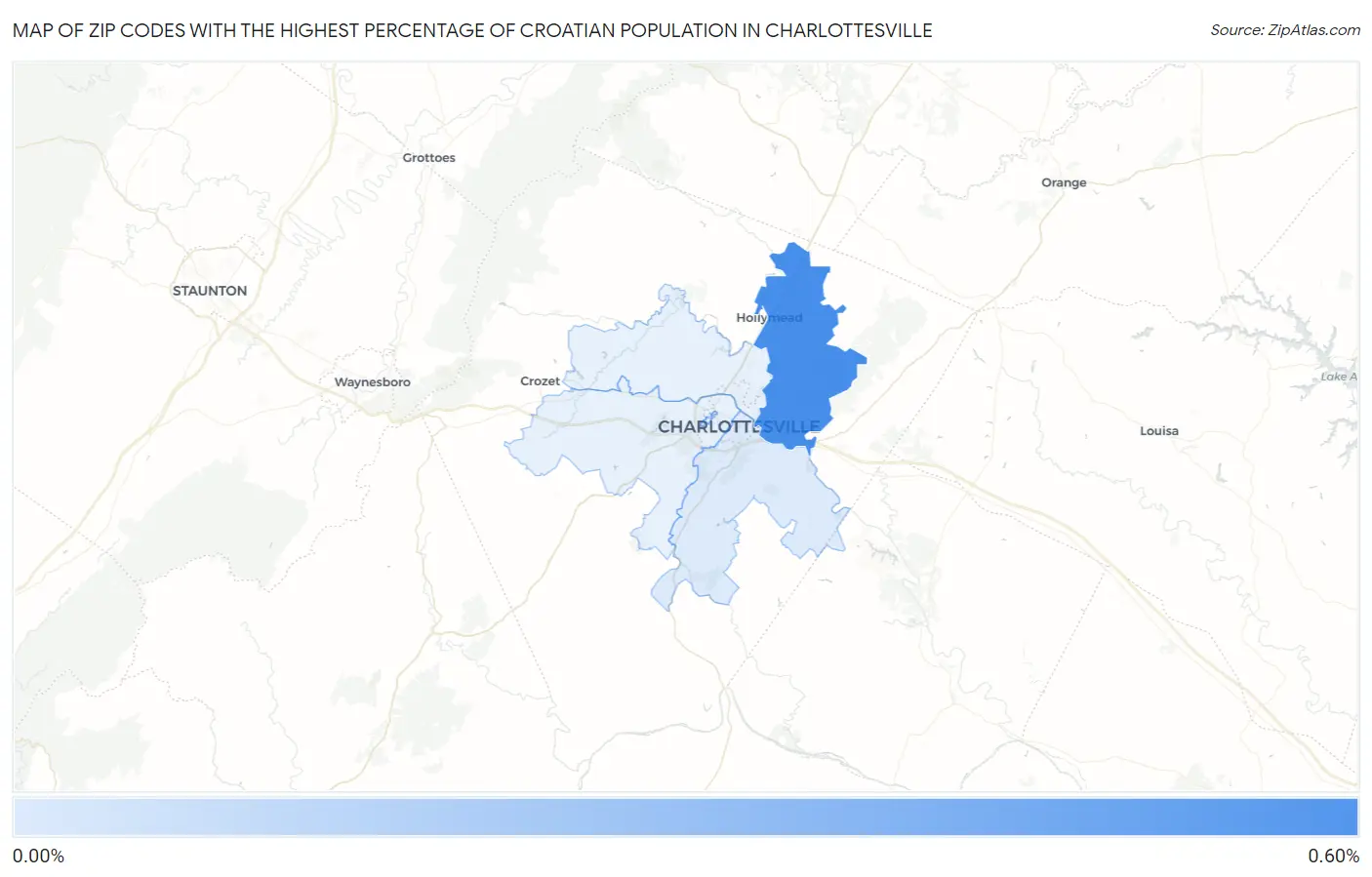 Zip Codes with the Highest Percentage of Croatian Population in Charlottesville Map