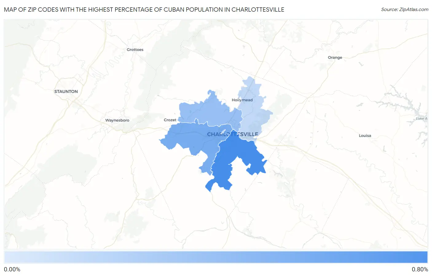 Zip Codes with the Highest Percentage of Cuban Population in Charlottesville Map