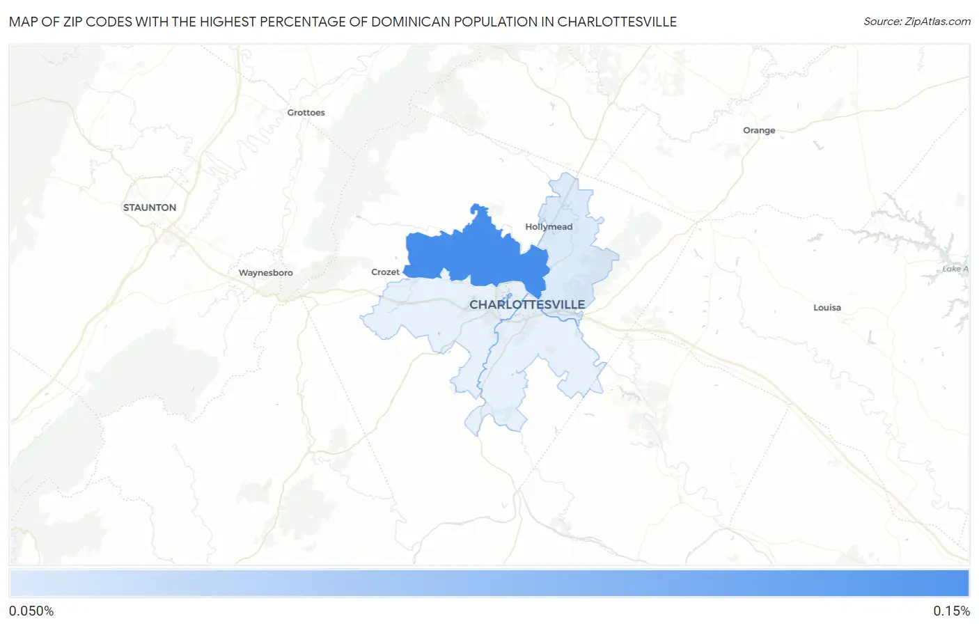 Zip Codes with the Highest Percentage of Dominican Population in Charlottesville Map