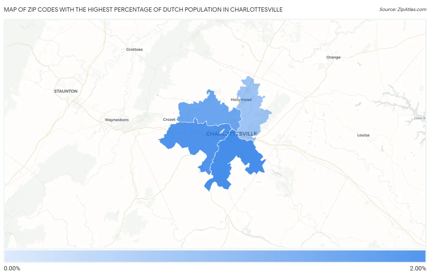 Zip Codes with the Highest Percentage of Dutch Population in Charlottesville Map
