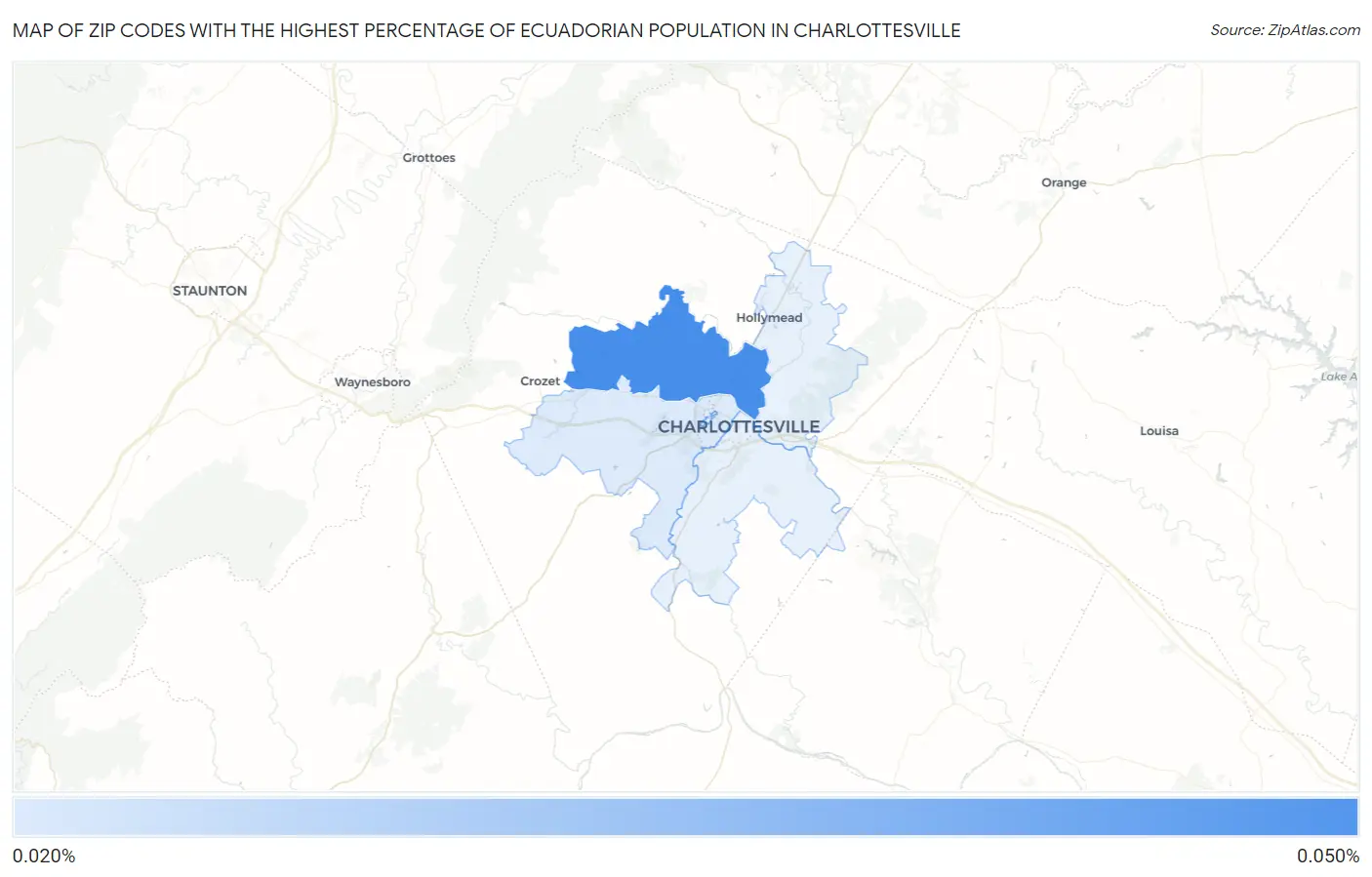 Zip Codes with the Highest Percentage of Ecuadorian Population in Charlottesville Map