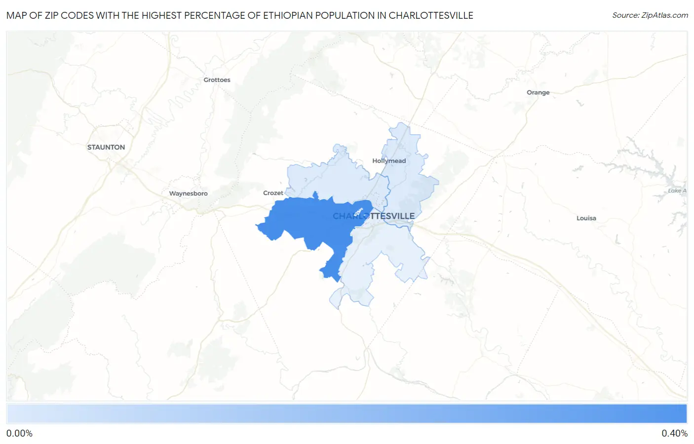 Zip Codes with the Highest Percentage of Ethiopian Population in Charlottesville Map