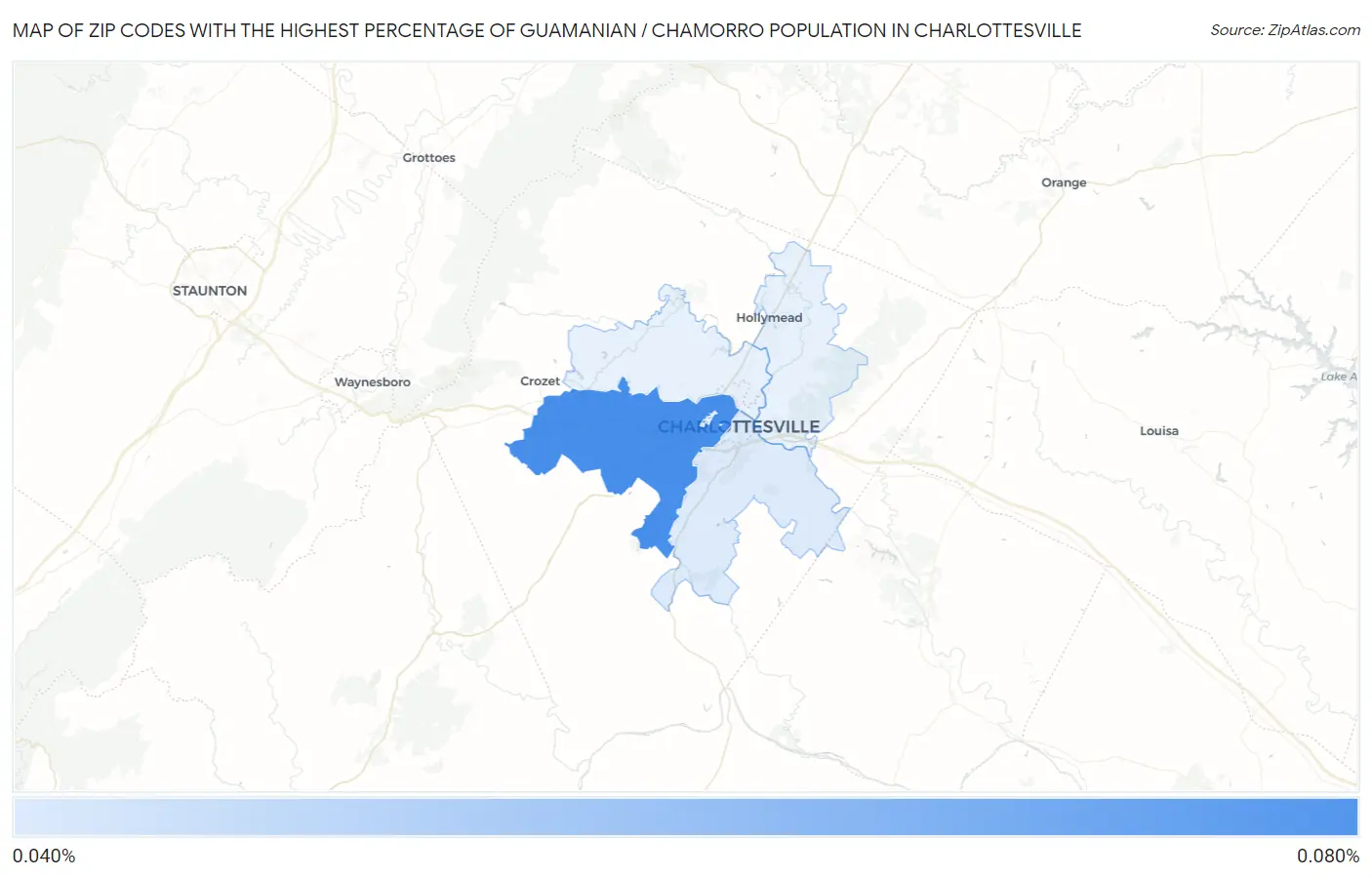 Zip Codes with the Highest Percentage of Guamanian / Chamorro Population in Charlottesville Map