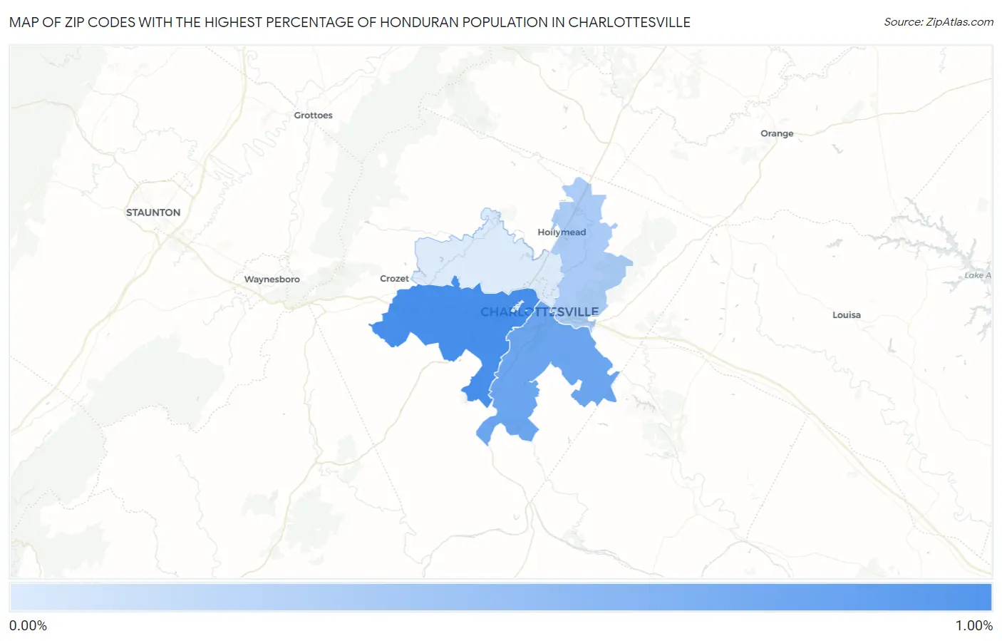Zip Codes with the Highest Percentage of Honduran Population in Charlottesville Map
