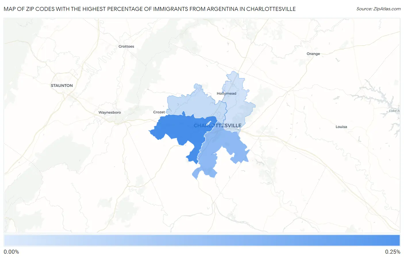 Zip Codes with the Highest Percentage of Immigrants from Argentina in Charlottesville Map