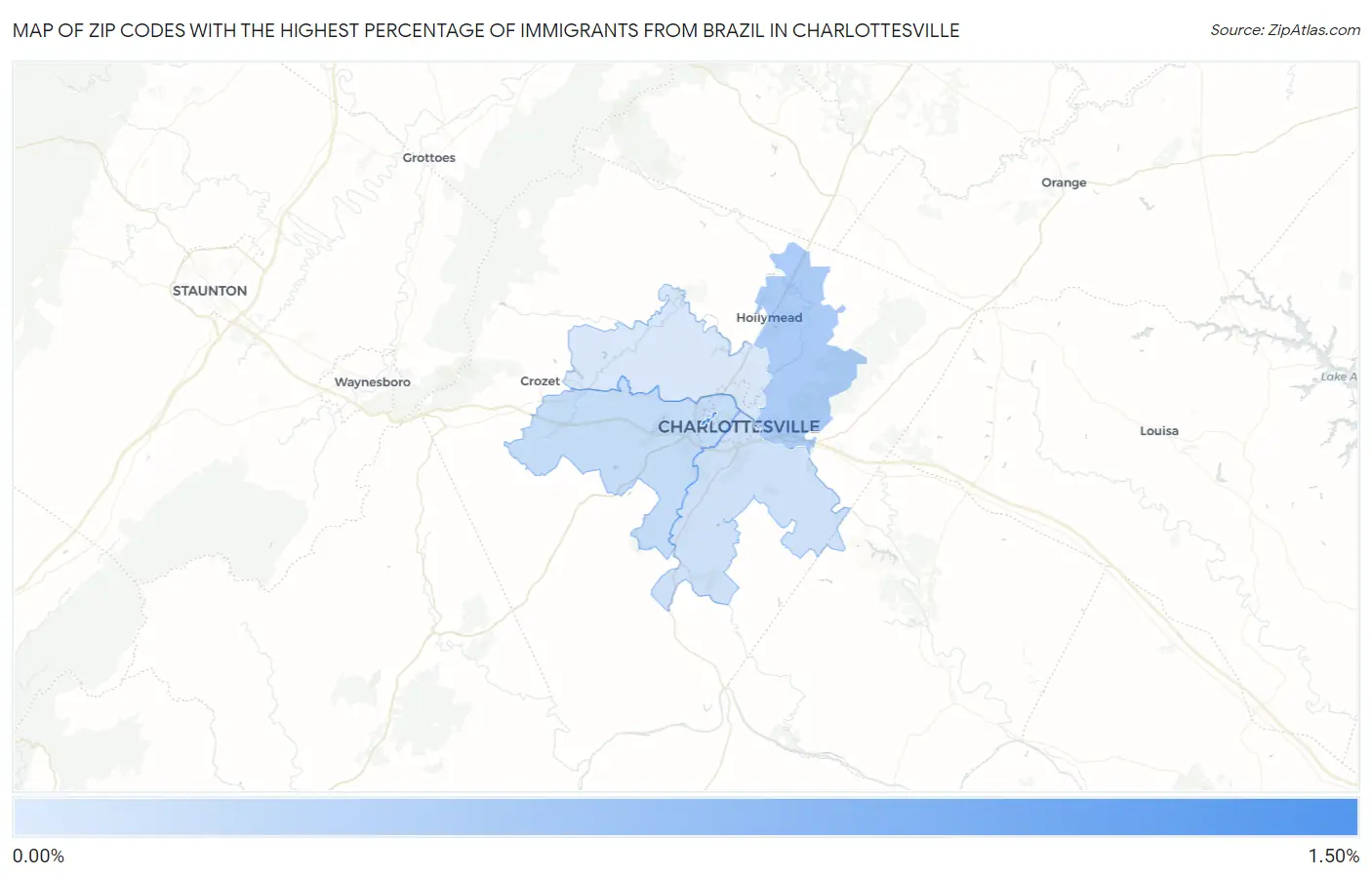 Zip Codes with the Highest Percentage of Immigrants from Brazil in Charlottesville Map