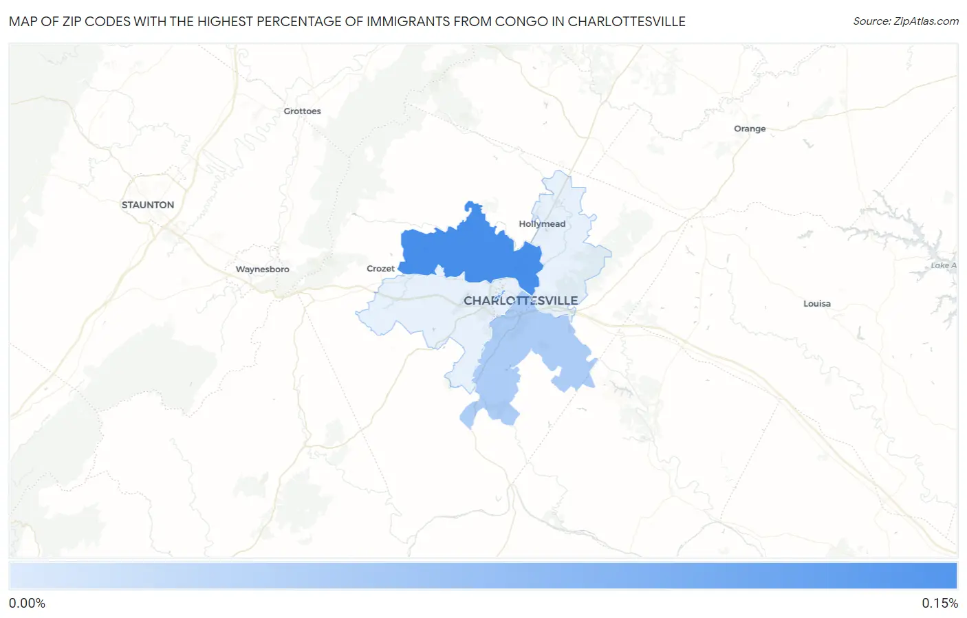 Zip Codes with the Highest Percentage of Immigrants from Congo in Charlottesville Map