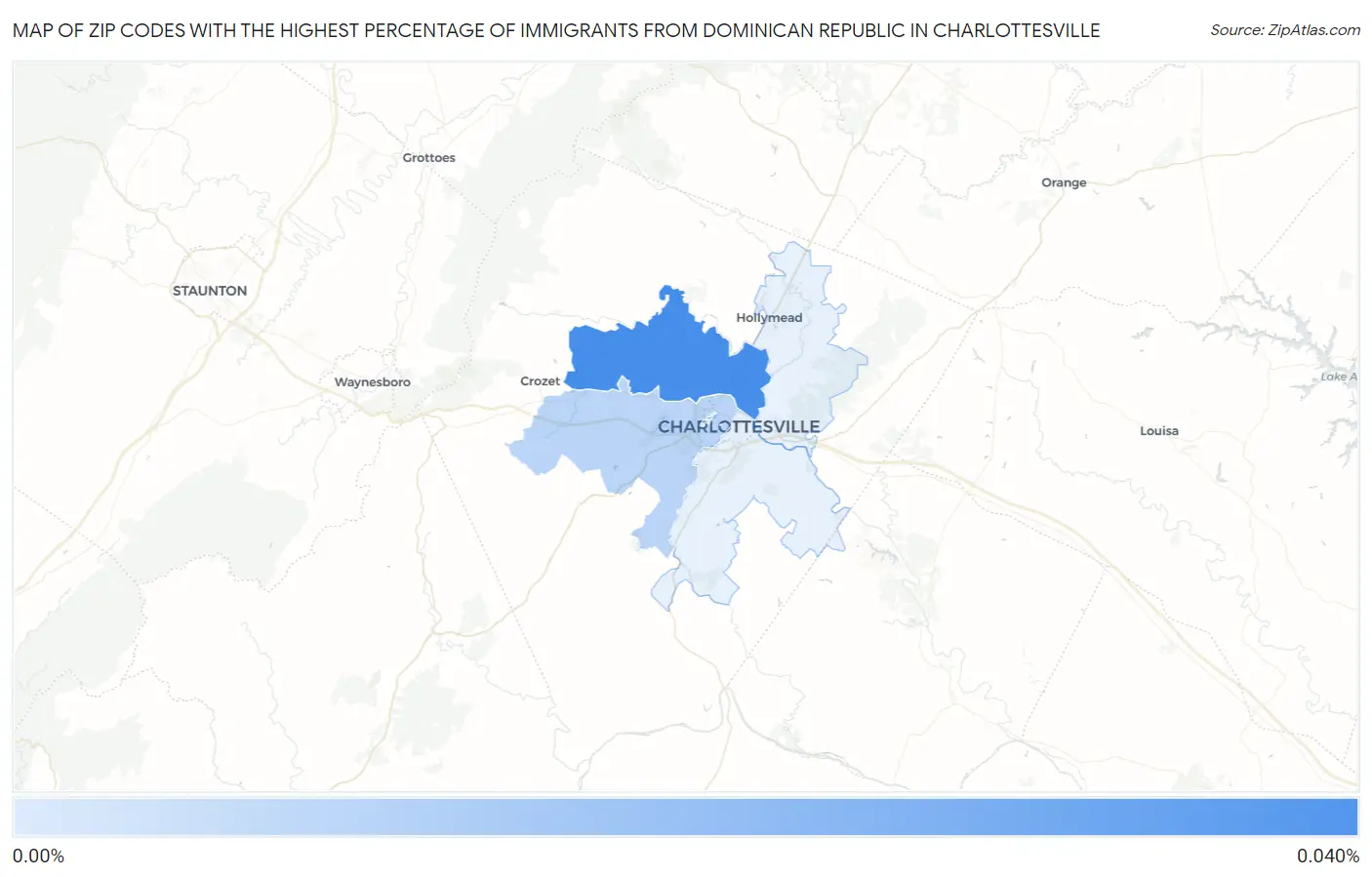 Zip Codes with the Highest Percentage of Immigrants from Dominican Republic in Charlottesville Map