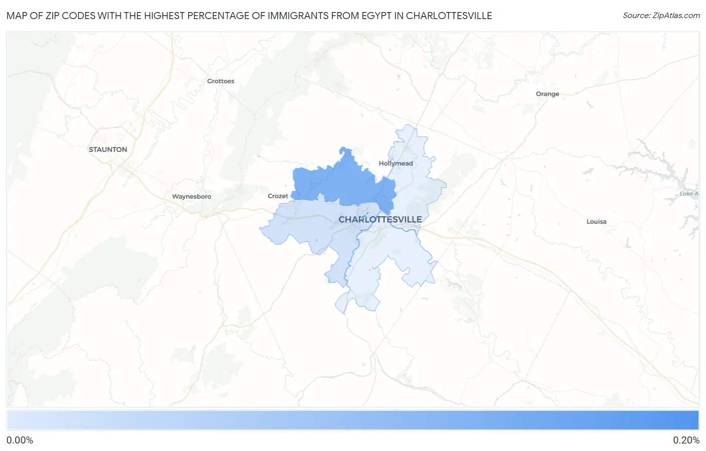 Zip Codes with the Highest Percentage of Immigrants from Egypt in Charlottesville Map