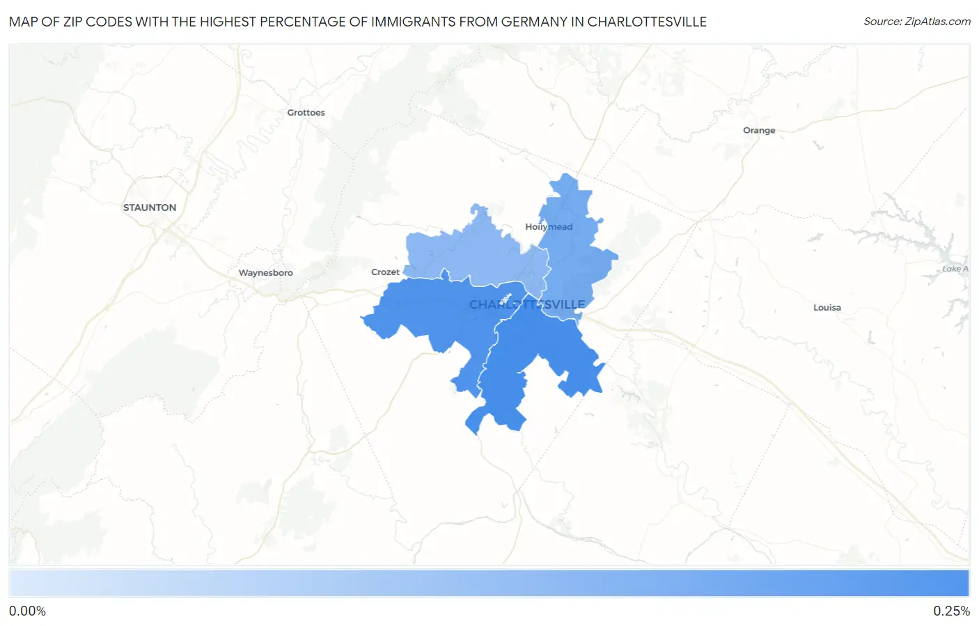 Zip Codes with the Highest Percentage of Immigrants from Germany in Charlottesville Map