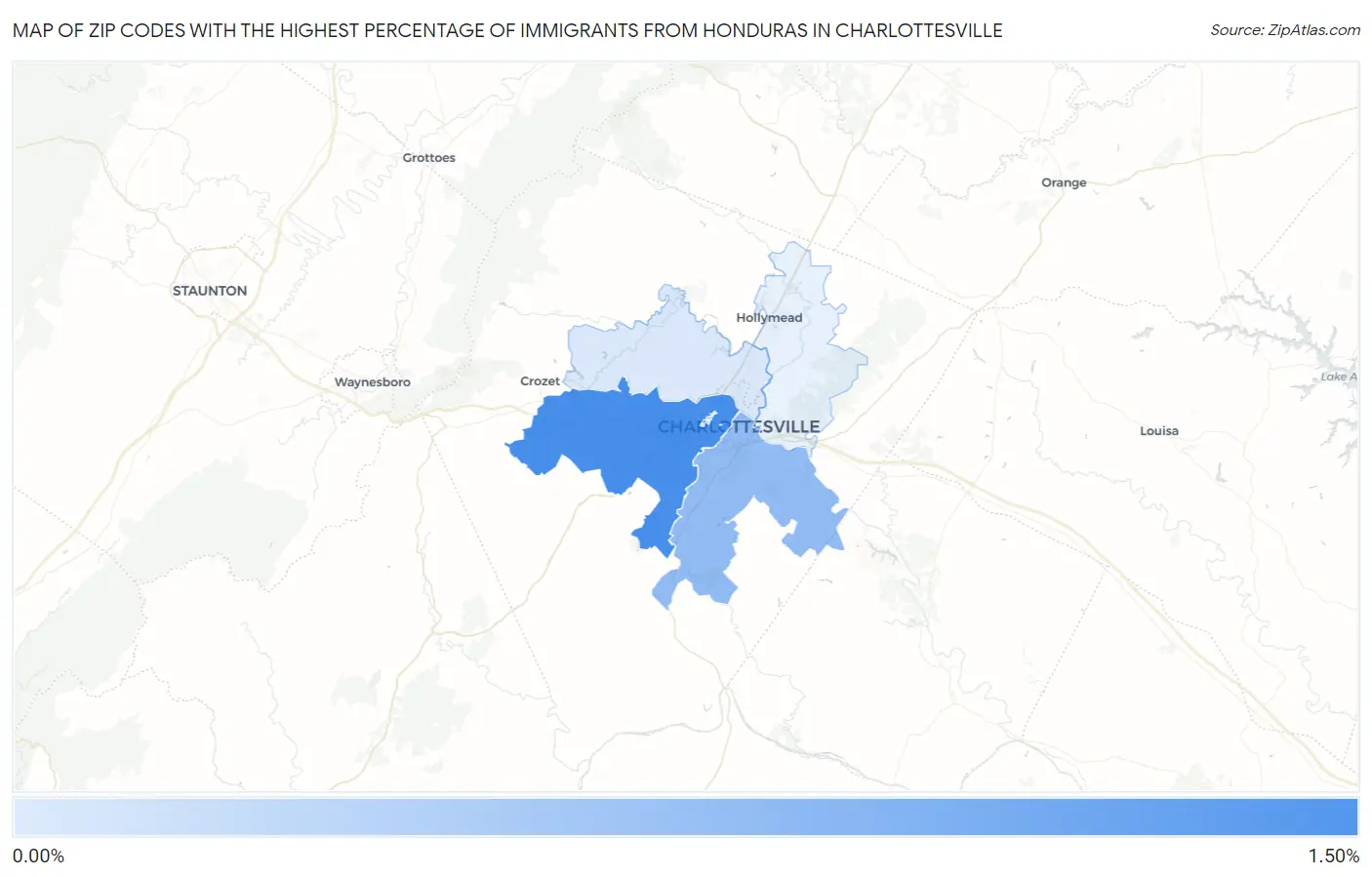 Zip Codes with the Highest Percentage of Immigrants from Honduras in Charlottesville Map