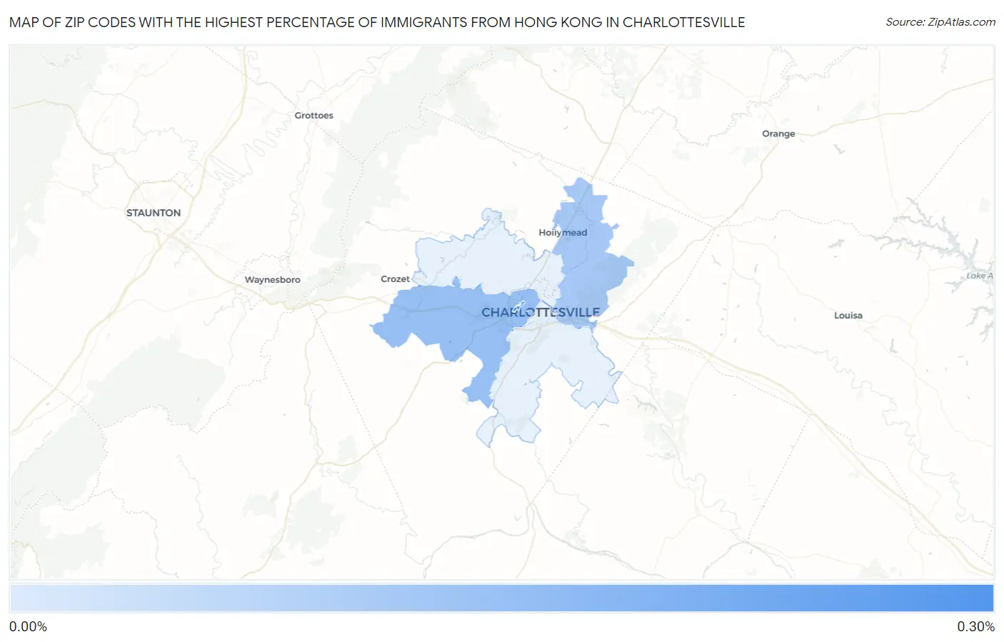 Zip Codes with the Highest Percentage of Immigrants from Hong Kong in Charlottesville Map