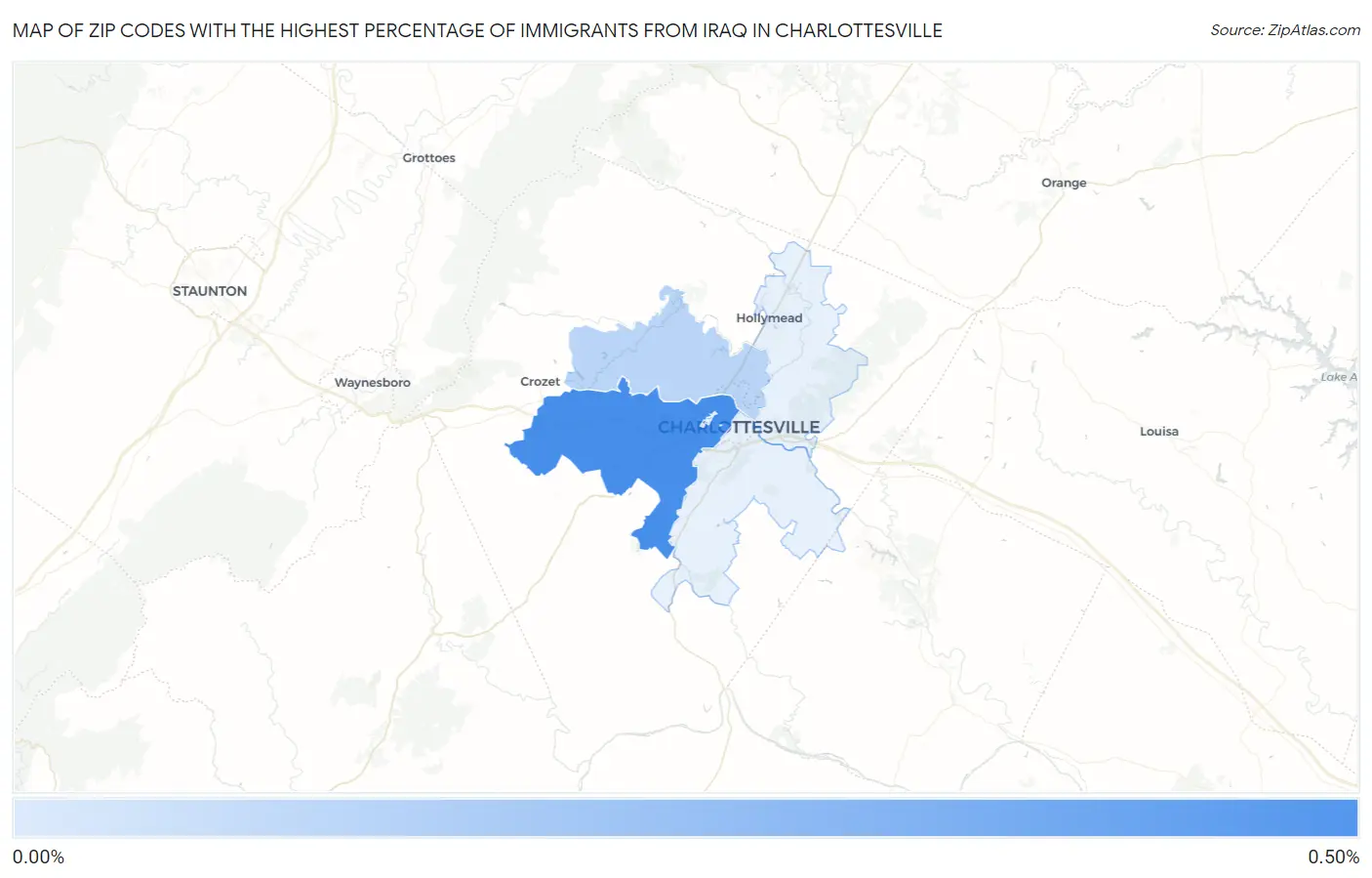 Zip Codes with the Highest Percentage of Immigrants from Iraq in Charlottesville Map