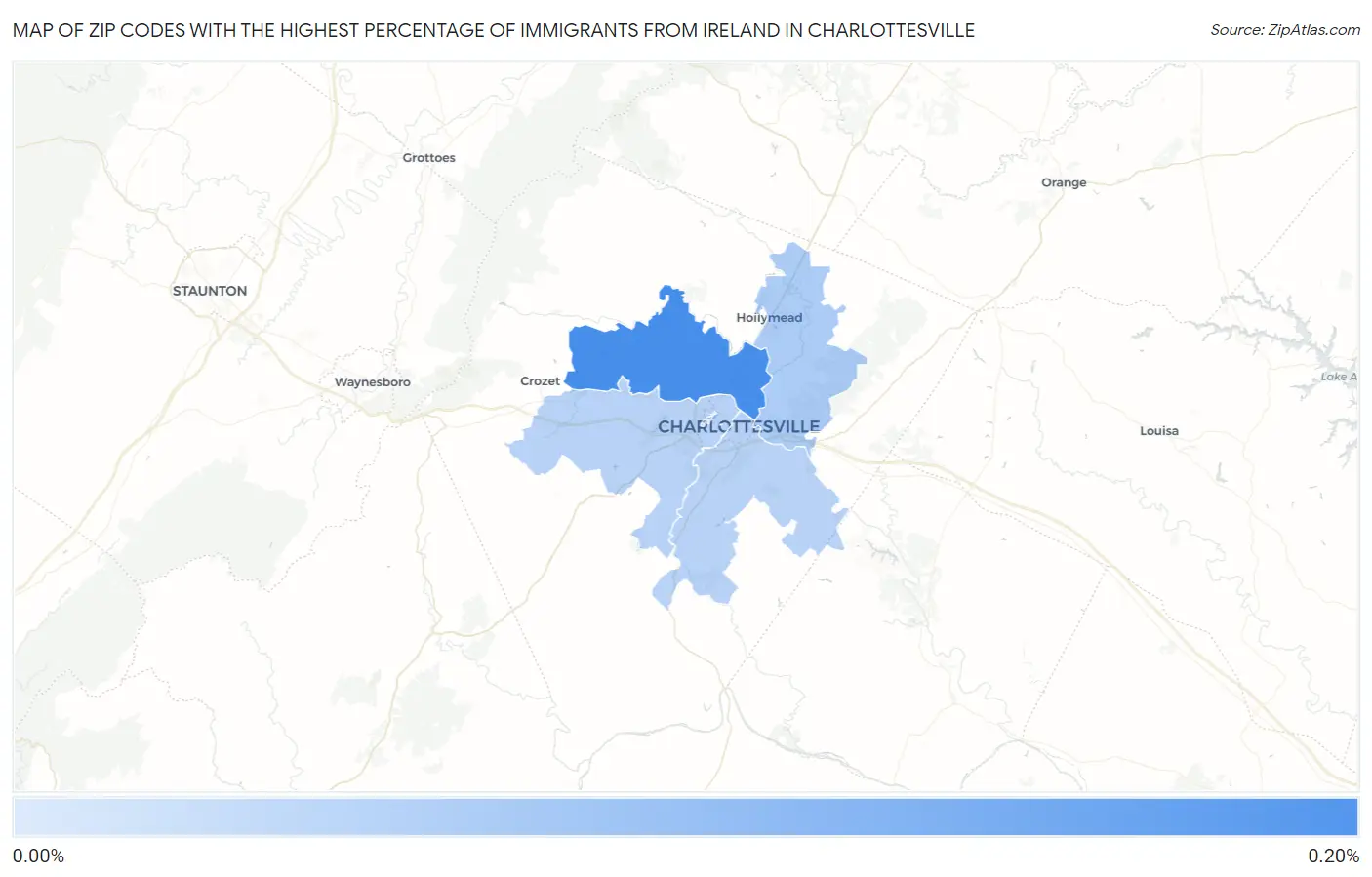 Zip Codes with the Highest Percentage of Immigrants from Ireland in Charlottesville Map