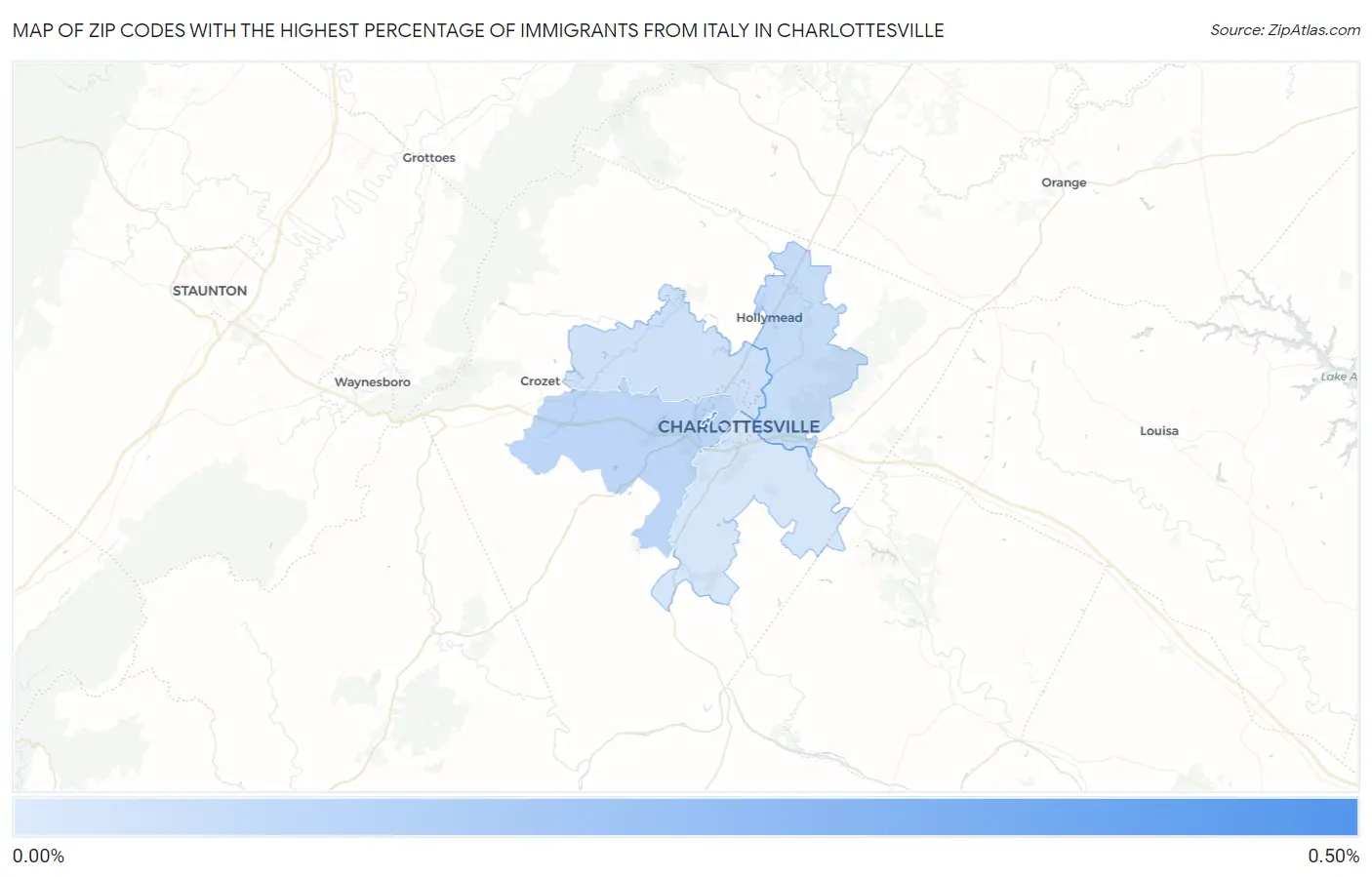 Zip Codes with the Highest Percentage of Immigrants from Italy in Charlottesville Map