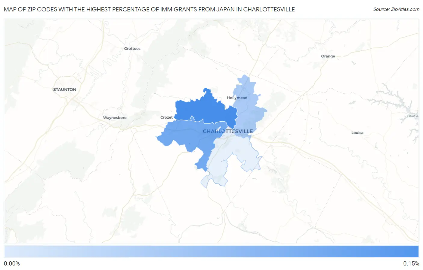 Zip Codes with the Highest Percentage of Immigrants from Japan in Charlottesville Map