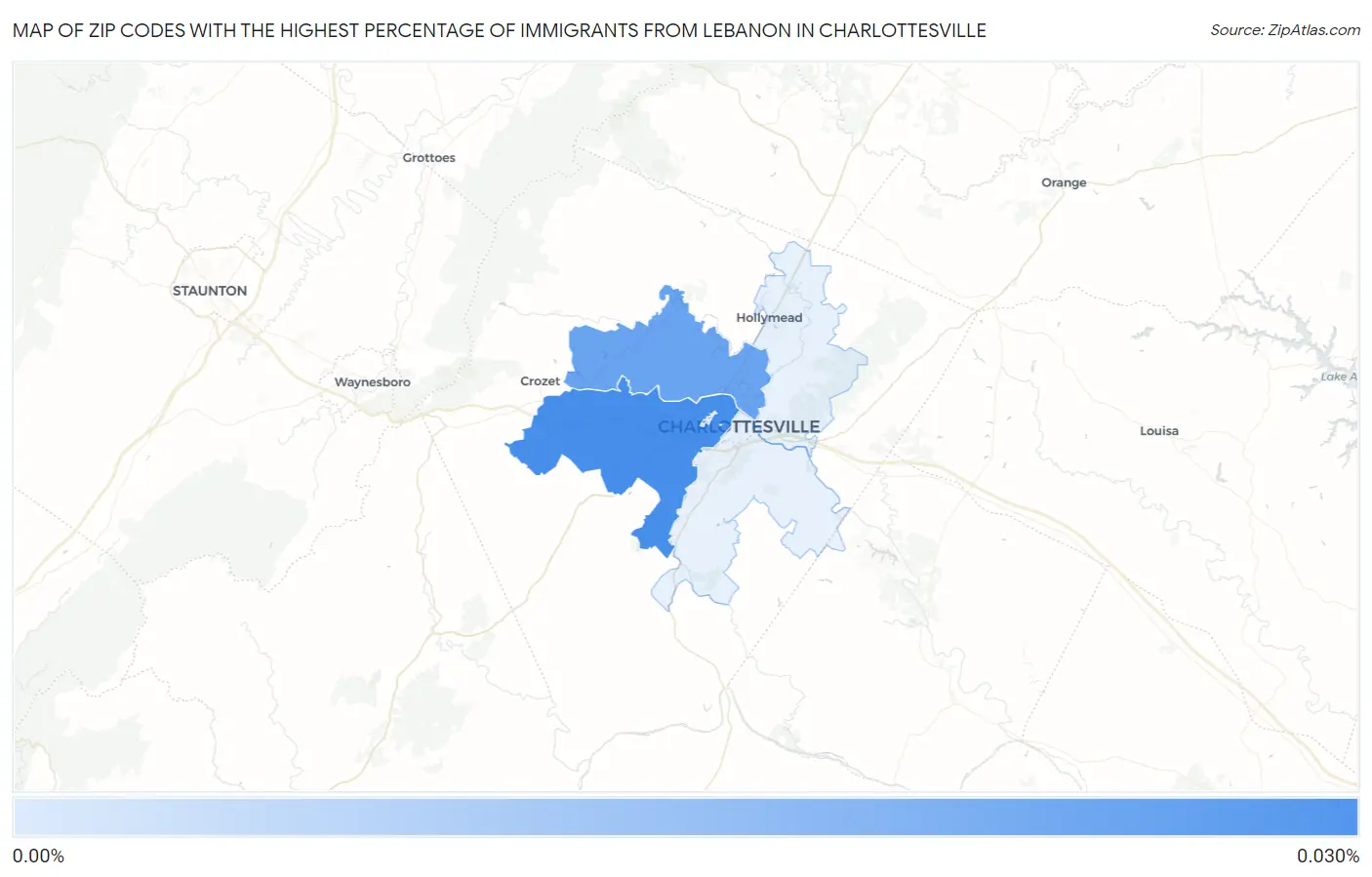 Zip Codes with the Highest Percentage of Immigrants from Lebanon in Charlottesville Map