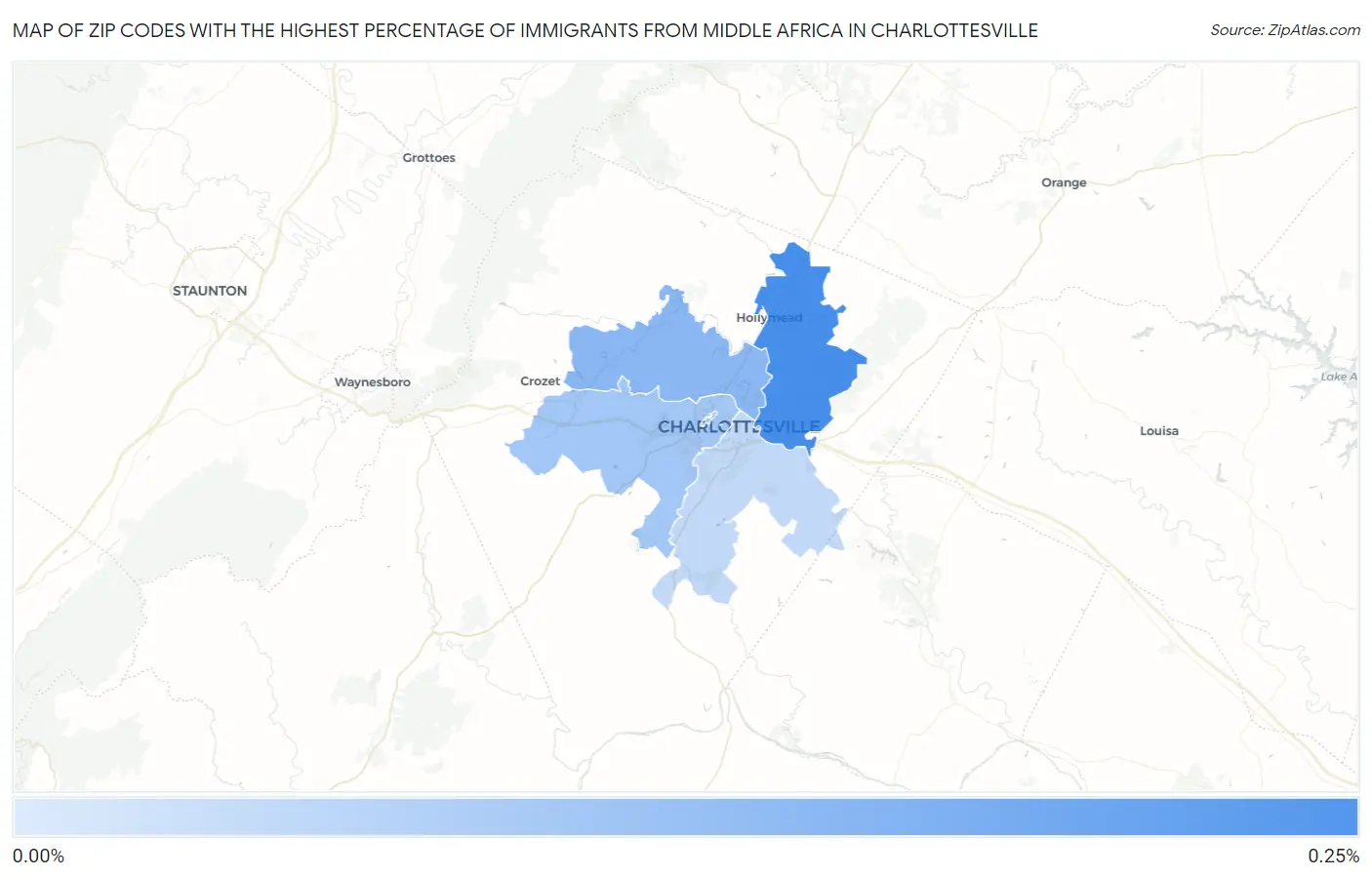 Zip Codes with the Highest Percentage of Immigrants from Middle Africa in Charlottesville Map