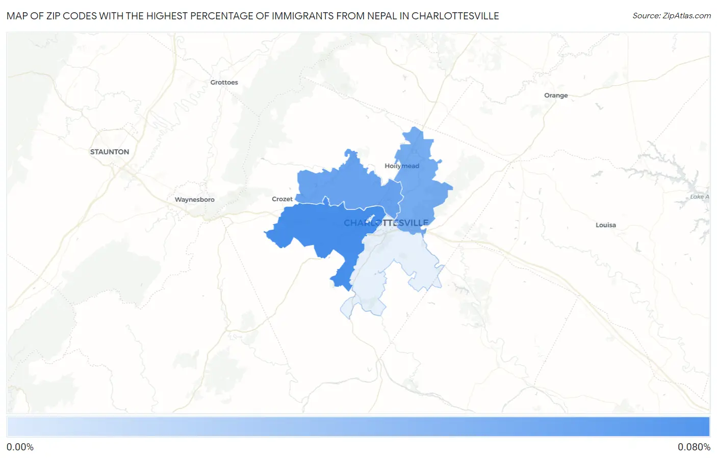 Zip Codes with the Highest Percentage of Immigrants from Nepal in Charlottesville Map