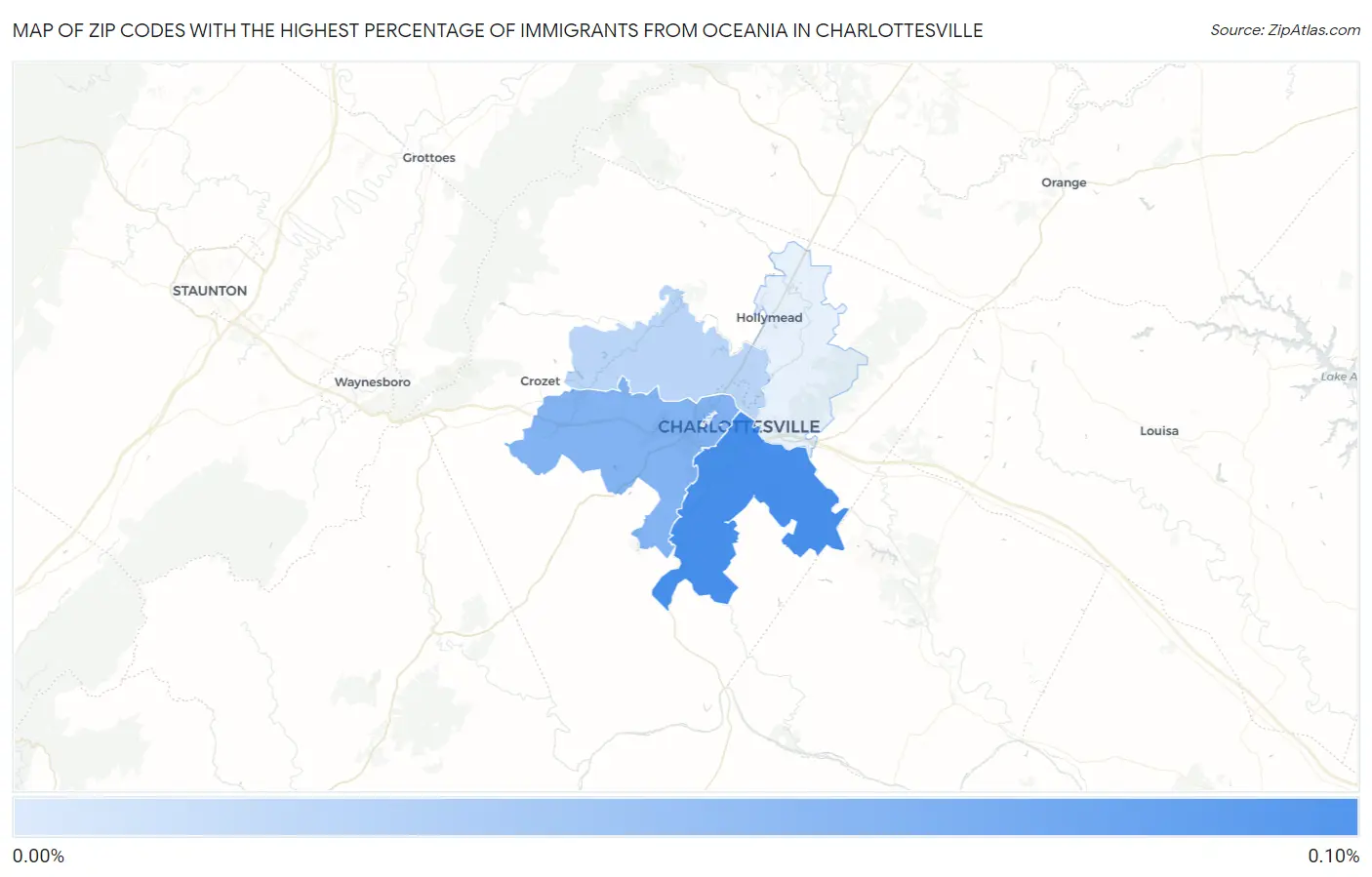 Zip Codes with the Highest Percentage of Immigrants from Oceania in Charlottesville Map
