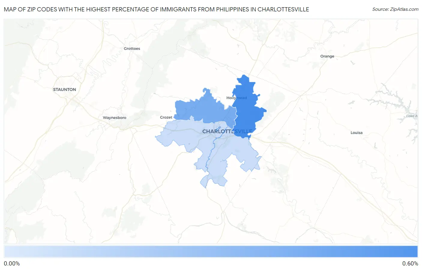 Zip Codes with the Highest Percentage of Immigrants from Philippines in Charlottesville Map