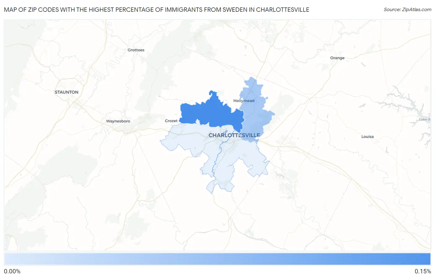 Zip Codes with the Highest Percentage of Immigrants from Sweden in Charlottesville Map