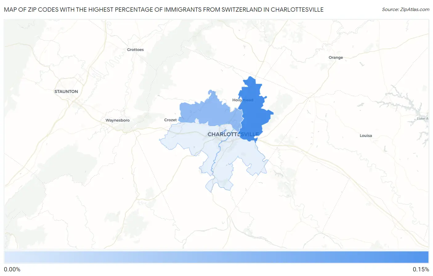 Zip Codes with the Highest Percentage of Immigrants from Switzerland in Charlottesville Map