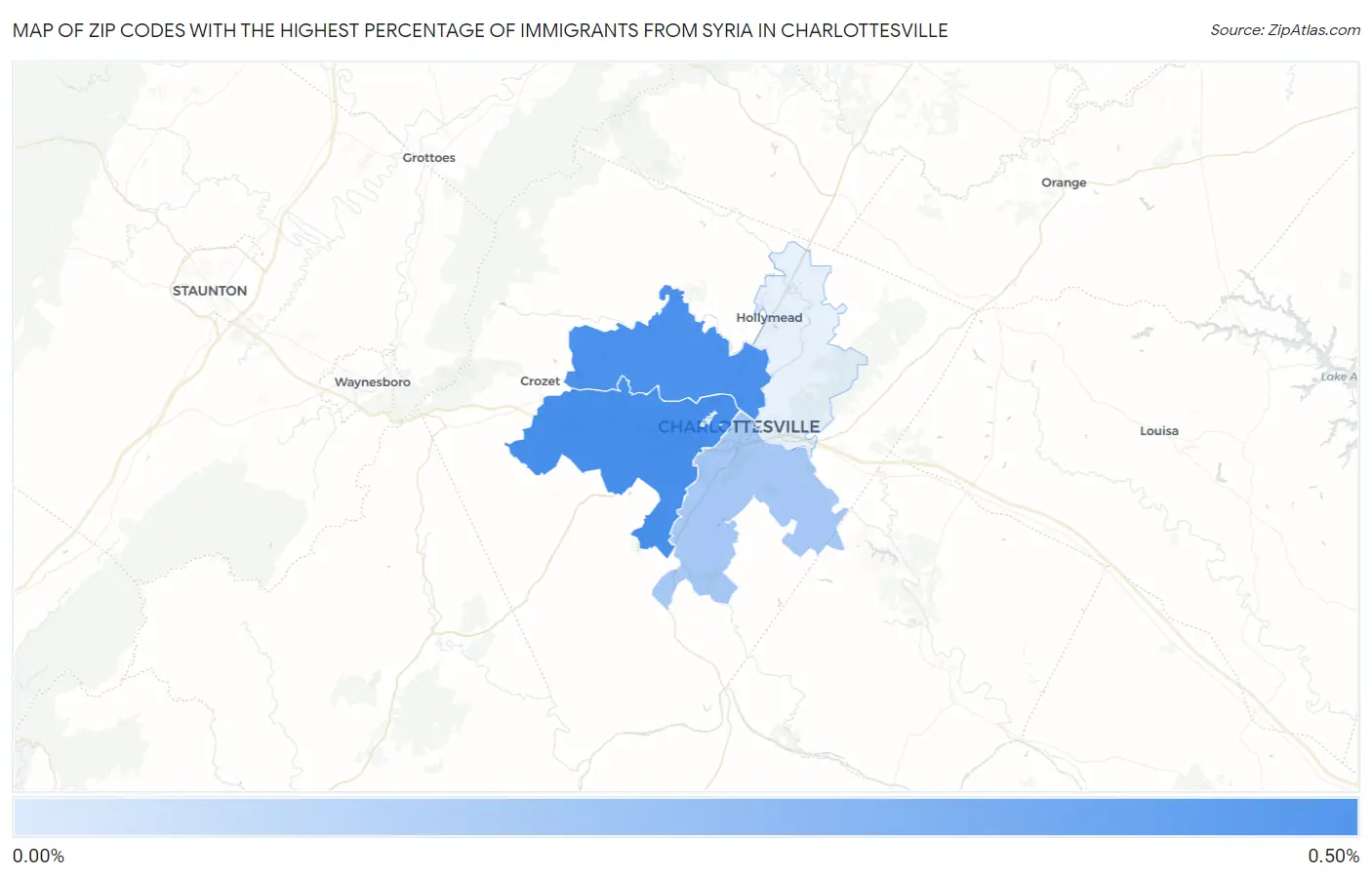 Zip Codes with the Highest Percentage of Immigrants from Syria in Charlottesville Map
