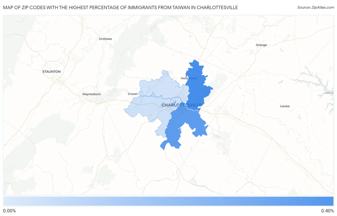 Zip Codes with the Highest Percentage of Immigrants from Taiwan in Charlottesville Map