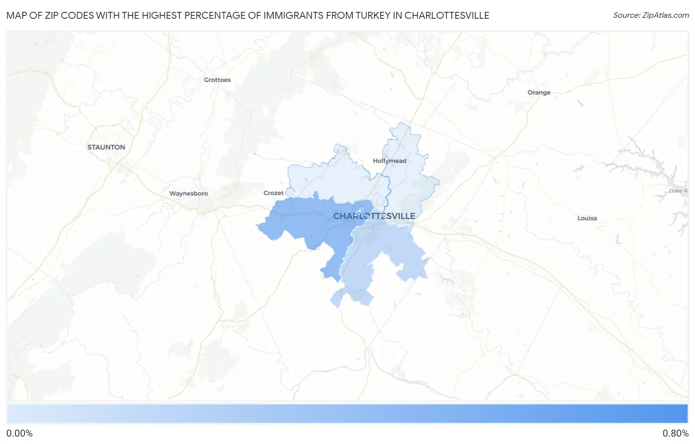 Zip Codes with the Highest Percentage of Immigrants from Turkey in Charlottesville Map