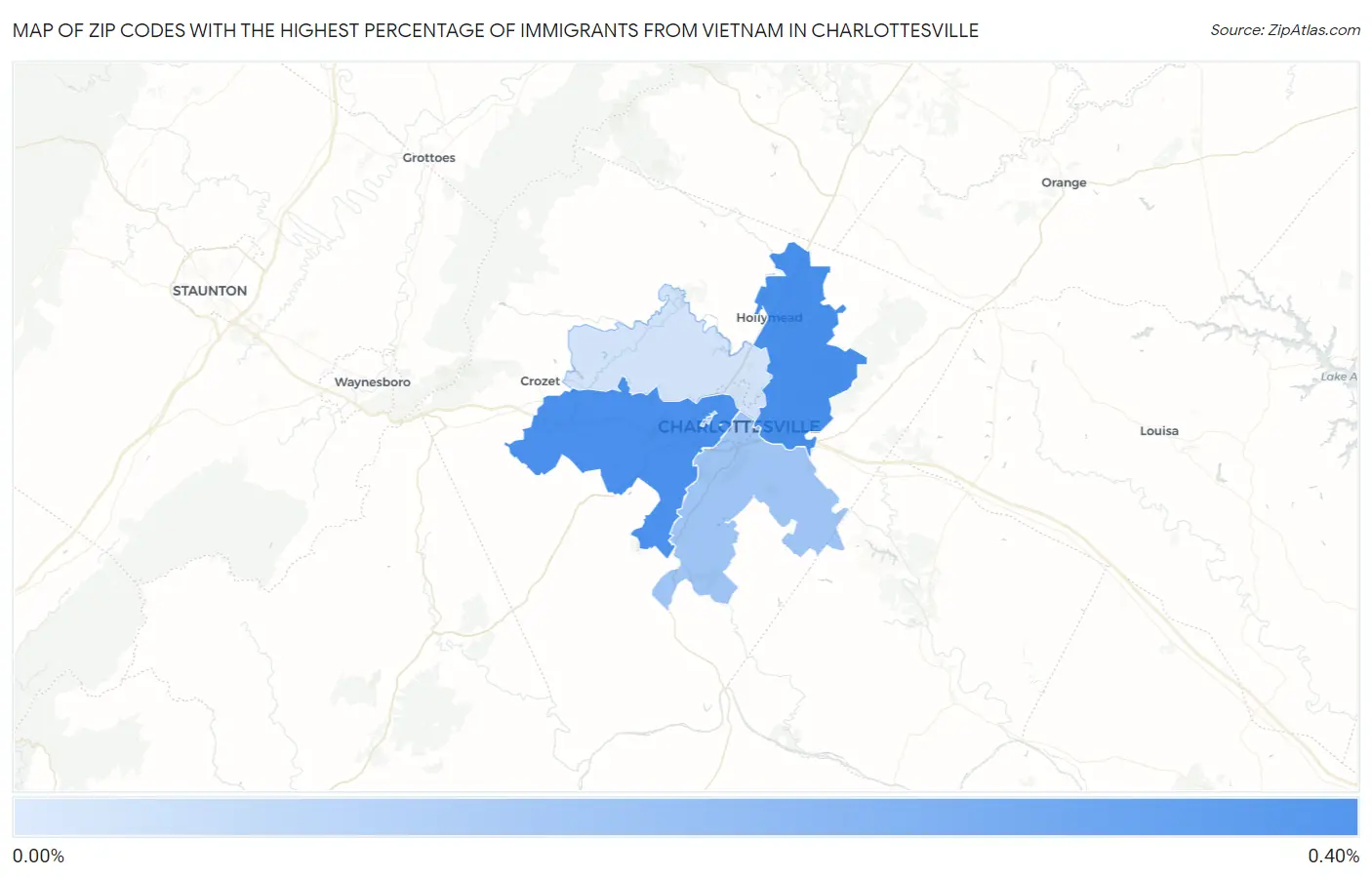 Zip Codes with the Highest Percentage of Immigrants from Vietnam in Charlottesville Map