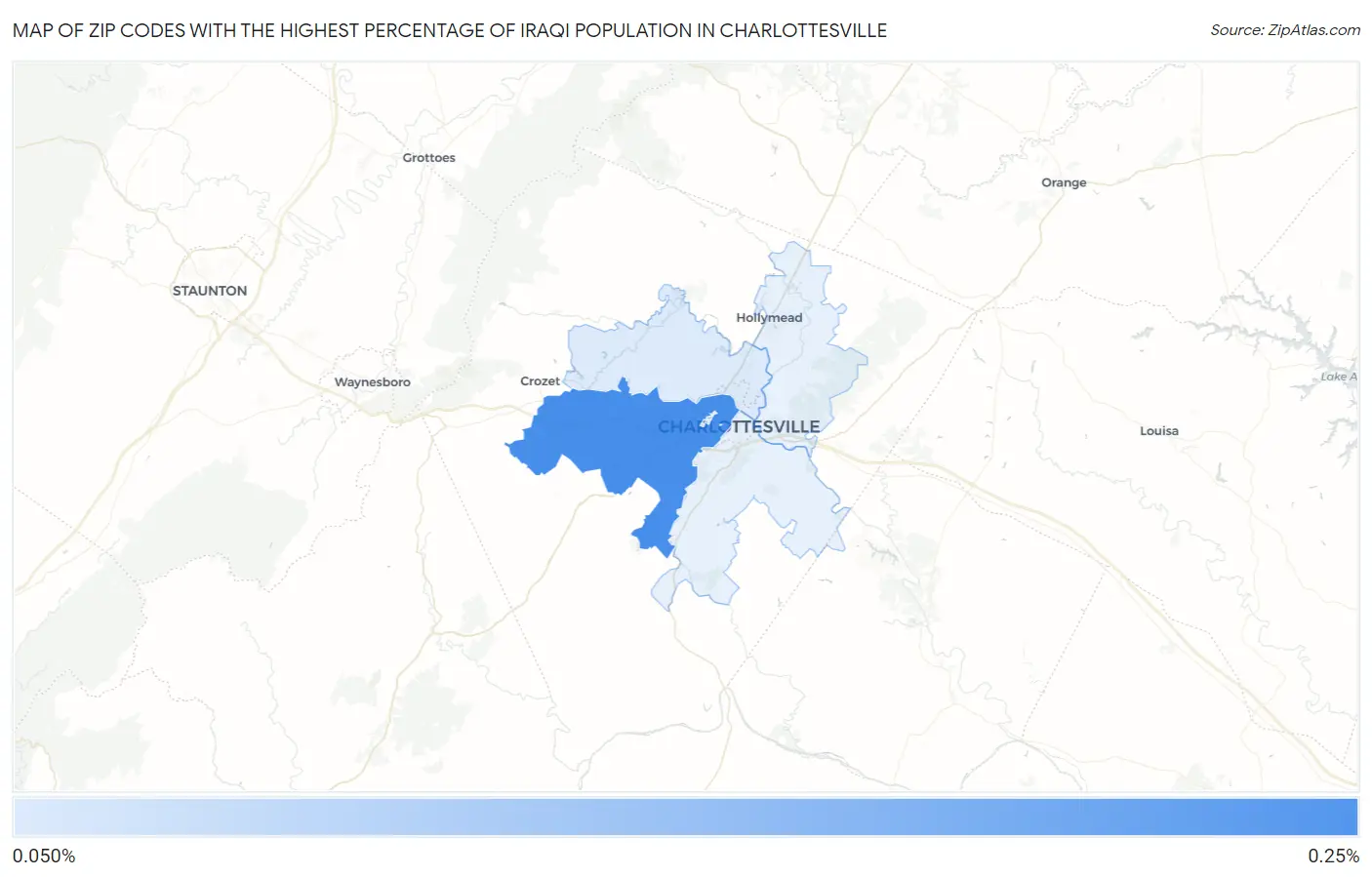 Zip Codes with the Highest Percentage of Iraqi Population in Charlottesville Map
