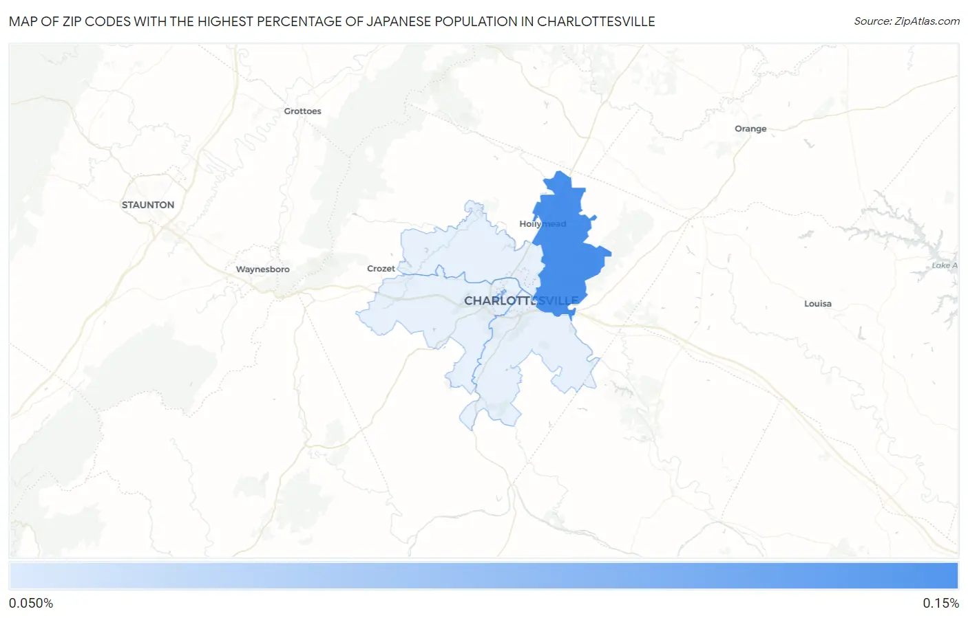 Zip Codes with the Highest Percentage of Japanese Population in Charlottesville Map