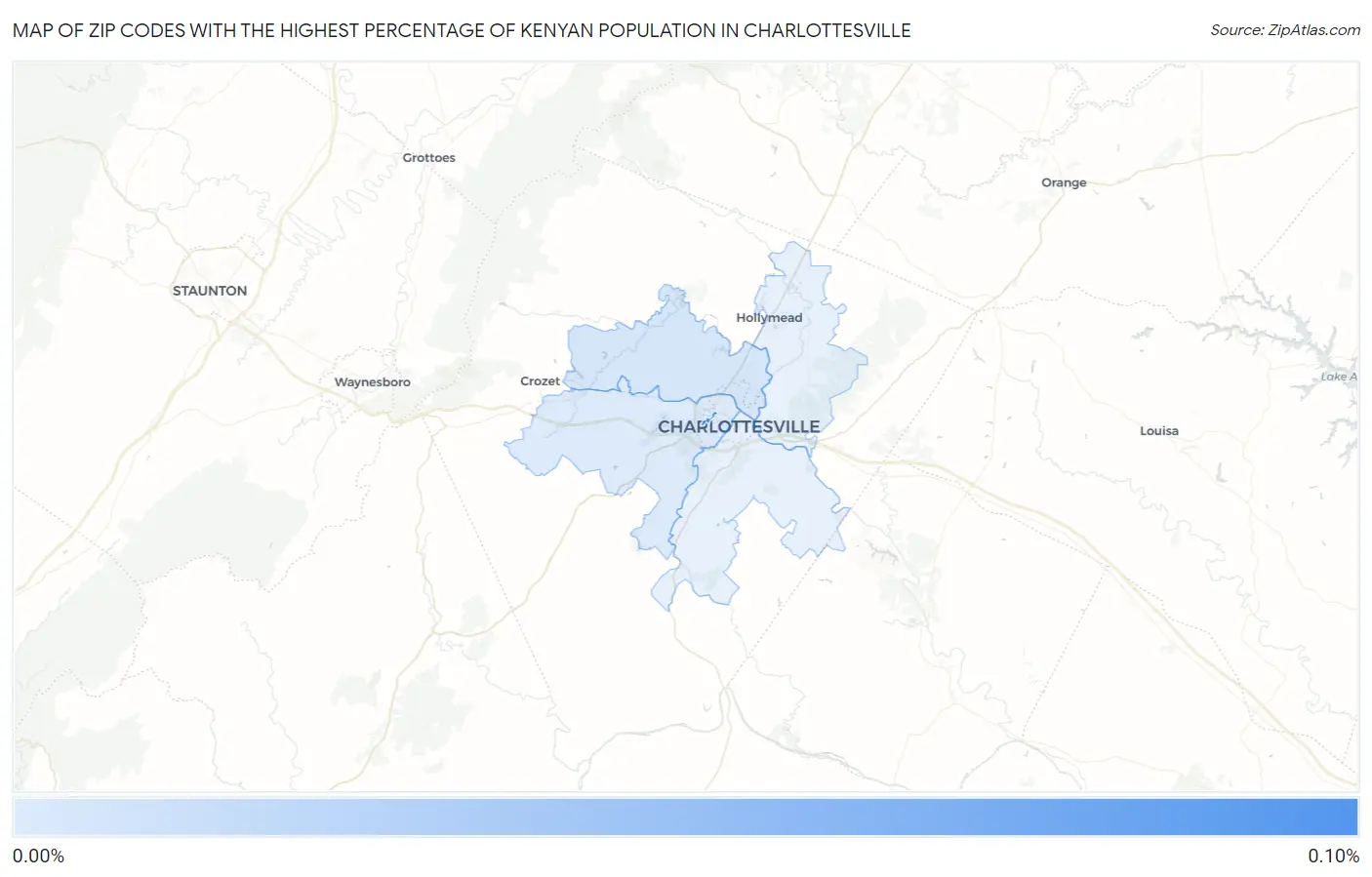 Zip Codes with the Highest Percentage of Kenyan Population in Charlottesville Map