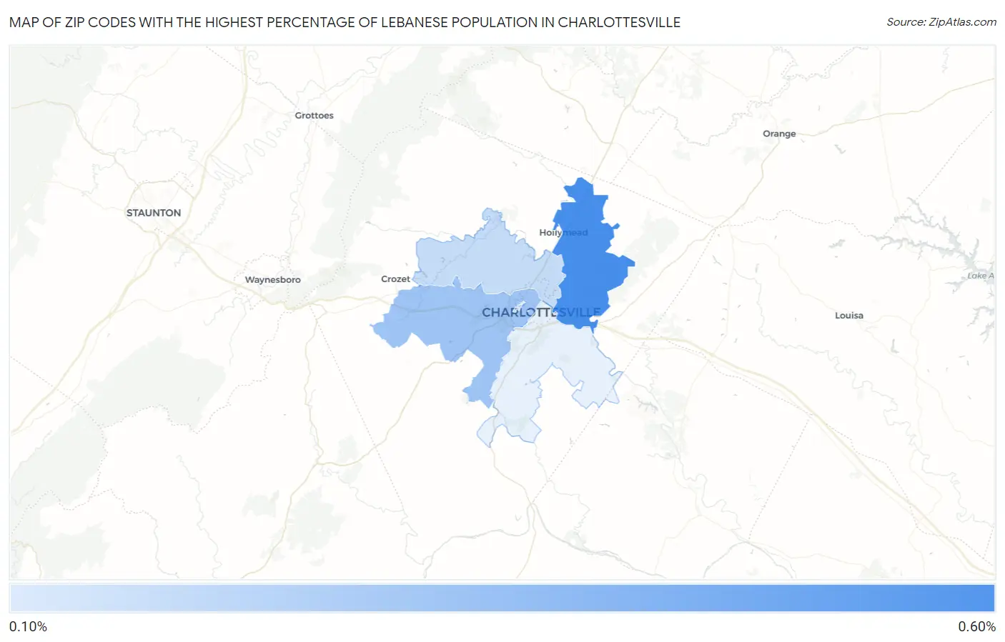 Zip Codes with the Highest Percentage of Lebanese Population in Charlottesville Map